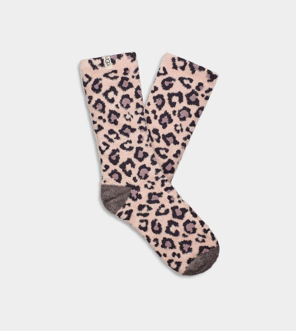 Ugg Sock Womens - Ugg Leslie Graphic Crew Pink Leopard - 413IBZTLW